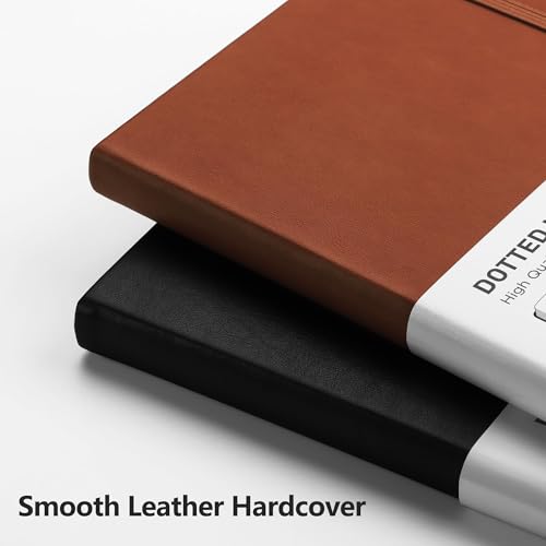 Image of RETTACY Dotted Journal Notebook, 192 Pages, A5 Medium Size (5.7'' x 8.3'') | Leather Hardcover, 100 GSM Thick Paper, for Journaling, Planning, Tracking (Brown)