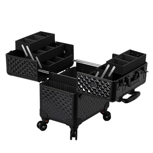 Mallette de maquillage en aluminium avec 4 roulettes et grands volumes