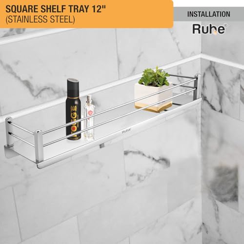 Image of Ruhe Stainless Steel Multipurpose Shelf for Bathroom Organizer | 12 Inches | Stand for Wall | Wall Storage Shelf | Toilet /Bathroom Self Rack for Essential | Silver