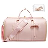 STHMEOOHT Garment Bags for Travel, Convertible Suit Travel Bag for Women, Fashion & Cute Carry On Garment Bag w/Shoes Pouch, 2 in 1 Foldable PU Leather Hanging Duffle Bag, Single-Zipper Design, Pink
