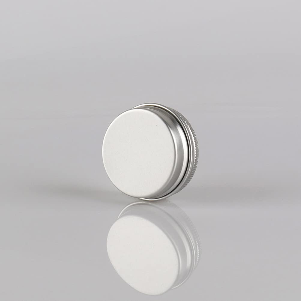 30 Pezzi Barattoli di alluminio 10ml a Vite Argento Scatola in Alluminio Forma Rotondo, Vasetti per DIY Candele Cosmetico Caramella Gadget Balsamo Labbra, 2x Etichette e 5x Spatola
