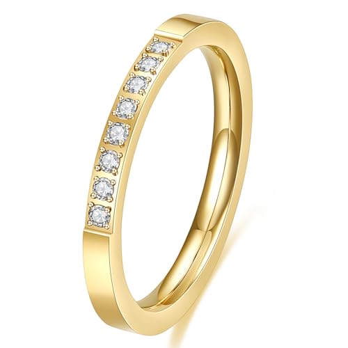 2mm 5mm Tainless Steel Cubic Zirconia Wedding Band Rings For Women,Stackable No Tarnish Fashion Rings Size 4-10