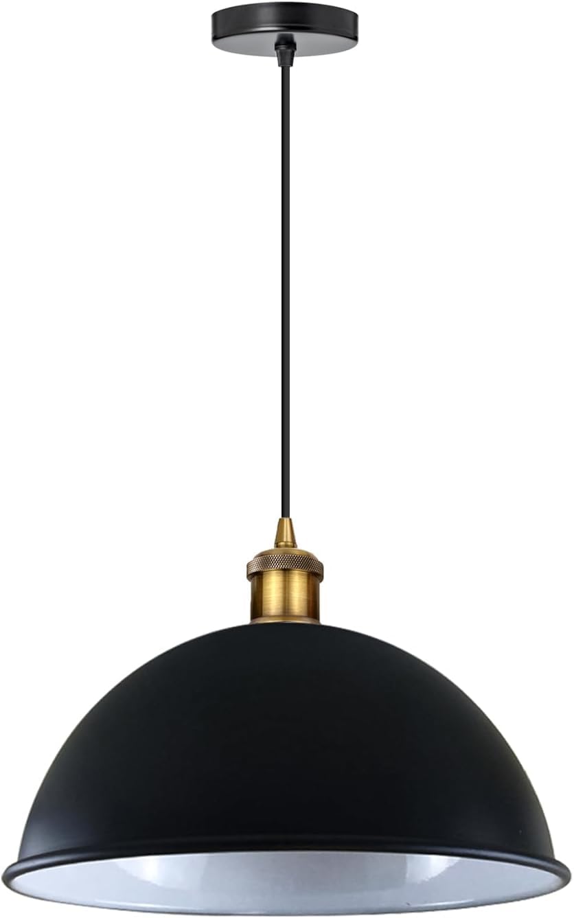 LEDSone Retro Vintage Ceiling Hanging E27 Lamp Holder 40cm Black Metal Pendant Lampshades Lights Fixtures for Kitchen Island Living Room Restaurant Dinning Room (Black) — image 1