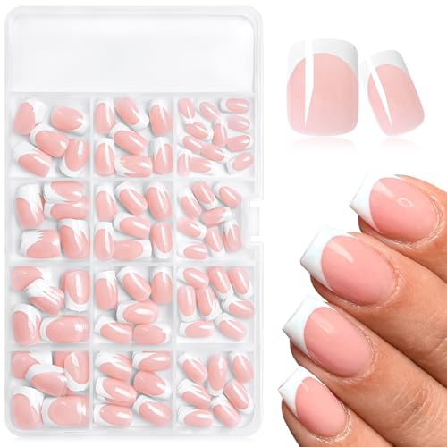 AddFavor 240pcs French Tip Press on Nails Short Square Fake Nails, White French Tip Nails Press ons Acrylic Press on Nail Square False Nail Tips for Women