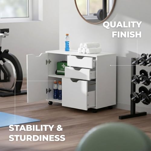 Image of Winsome Halifax Mobile Storage Cabinet with 1 Large Door & 3 Drawers, White