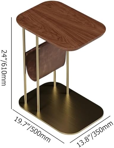Miniatura 2 de LOVEDIMA Mesa auxiliar giratoria en forma de C de nogal y oro con almacenamiento, parte superior giratoria de 360, estante de revista integrado,