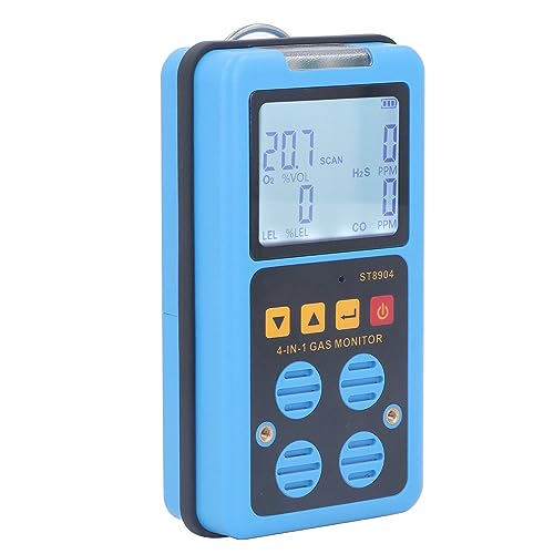 Detector de Gas, Monitor de 4 Gases para H2S, O2, CO y LEL, Detector Visual Portátil de Fugas de Gas con Vibración, Sonido, Luz, Probador de Gas Retroiluminado con Pantalla LCD