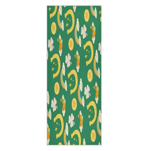 pnyoin St Patrick's Day Green Yoga Towel,Hot Yoga Mat Towel with Grip Dots Sweat Absorbent Non-Slip for Hot Yoga, 24