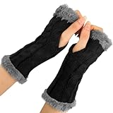 Fingerlose Handschuhe Damen - Winter Armstulpen Halb Fingerhandschuhe Warme