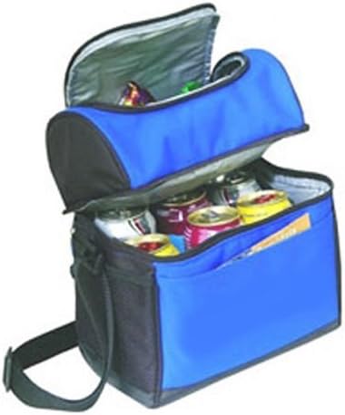 Double Compartments Cooler Lunch Bag with Leatherette Bottom, Blue