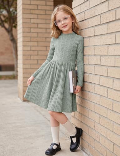 Image of Arshiner Girls Dresses Long Sleeve A Line Knit Sweater Dress with Pockets