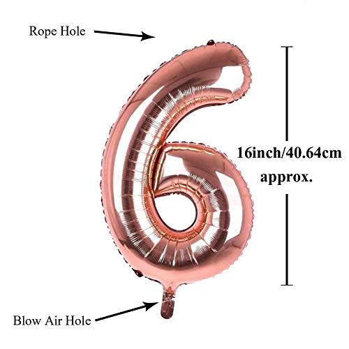 Image of AMFIN Number 6 Foil Balloon Number Balloons for Birthday Six Number Foil Balloon Six Number Props Sixth Birthday - Rose Gold