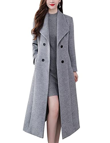 ジャケット・アウター DOUBLE WOOL LONG COAT - GREY Amazon.com: Kinghua Women's Double Breasted Wool Coats