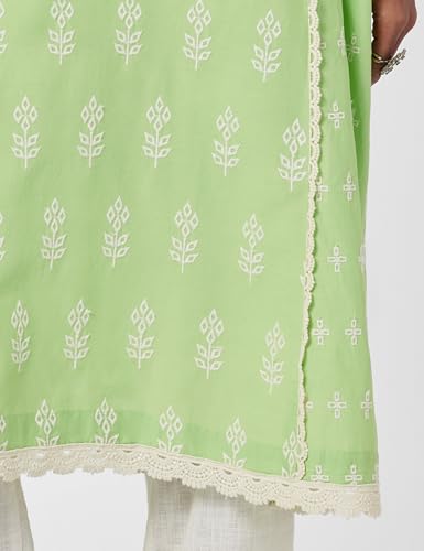 Image of BIBA Women Cotton Regular Fit Straight Embroidered Kurta