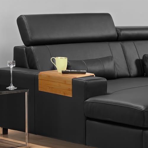 Bandeja de bambú flexible para apoyabrazos de sofá, elegante accesorio natural de salón 4