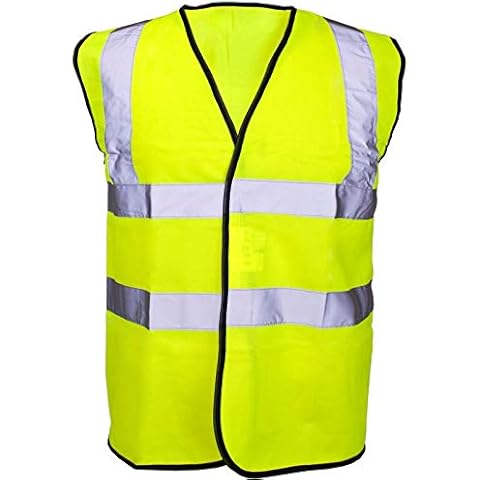Hi Vis Vest High Viz Visibility 2 Band Brace Reflective Flashing Strips Security Work Wear Contractor Safety Vests Waistcoat Top Size S-6XL(Yellow, L) Cover