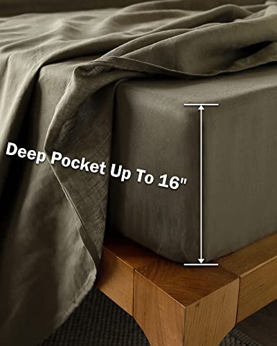 Xz Xifa Olive Green Linen Sheets King, 100% French Flax Linen Sheets, Breathable And Cooling For Hot Sleepers, Linen Bed Sheets, 4Pcs(1 Flat Sheet, 1 Fitted Sheet, 2 Pillowcases) #TOP3