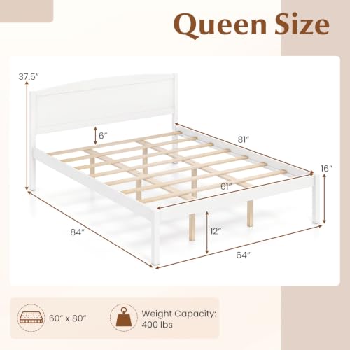 Image of GIANTEX Queen Size Wooden Bed Frame w /Curved Headboard, Wood Slat Support | Farmhouse Platform Bed w /Heavy Duty Mattress Foundation, Under-Bed Storage Space, No Box Spring Needed, Easy Assembly