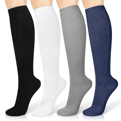 【4 PAIA】Riceverai 4 paia di calze a compressione unisex incluse, le nostre calze a compressione offrono elasticità a 360 gradi, maggiore flessibilità e durata.