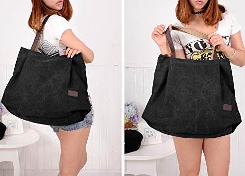 DCCN Tela Borsa A Tracolla Da Donna Vintage Borsetta Borse A Mano Sacchetto Messenger Borsa A Spalla Shopper Grande (nero)