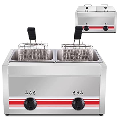 20 L Gewerbliche Doppelzylinder-Gasfritteuse 20 L Freistehende Temperaturregelung Edelstahl-Lpg-Fritteuse Mit 2 Körben Und Deckeln Leicht Zu Reinigen
