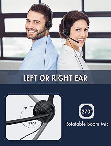 Mpow Single-Sided USB Headset with Microphone, Over-The-Head Computer Headphone for PC, 270 Degree Boom Mic for Right/Left Ear, Comfort-fit Call Center Headsets with in-Cord Volume Control