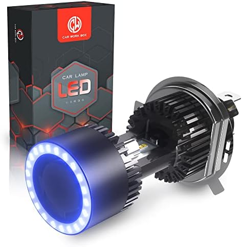 CAR WORK BOX H4 LED Motorcycle Headlight Bulb w/Angel Eye DRL 9003 HS1 Hi/Lo Beam 6400LM Conversion Kit (1 Pack, 6000K White)