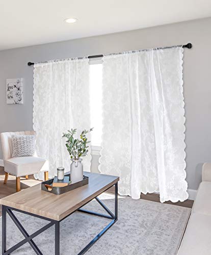 Dii Sheer Lace Decorative Curtain Panels For Bedroom, Living Room, Guest Room, Or Formaal Sitting Areas, Light & Airy To Filter Sunlight Into Room, (Set Of 2, 50 X 84) White Flower Blossom #TOP7