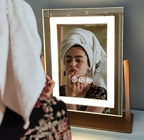 Mirrors And More 10" X 13" Modern Vanity Mirror With Lights - Tabletop Touch In Screen Dimmable Makeup Mirror With 360 Rotation - Standing Mirror For Bedroom Decor - Led Bathroom Mirror #TOP4