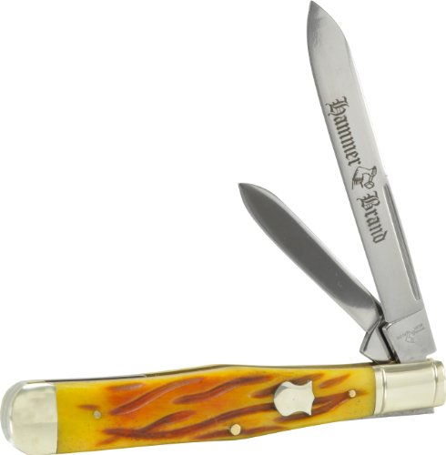 Hammer Brand HB3 Large Swell Center Jack Knife, Amber Wormgrove Bone