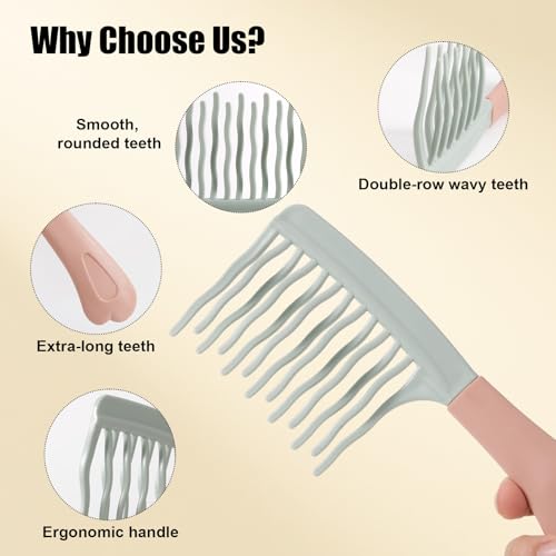 2 peines de dientes anchos para cabello rizado y grueso miniatura 5