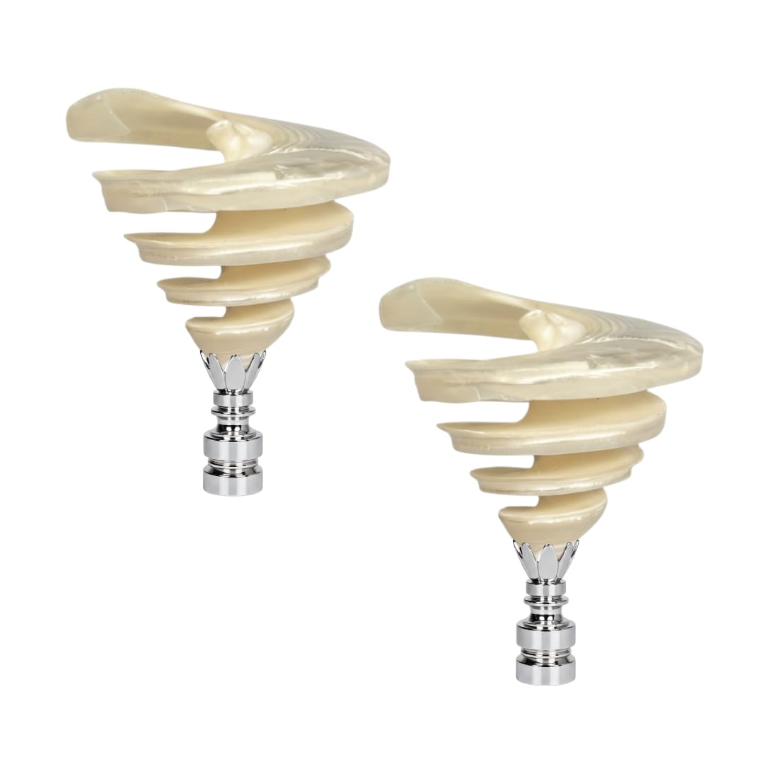 Photo 1 of Royal Designs, Inc. F-5105SL-2 Natural Twisted Cut Seashell Lamp Finial, White Shell, Polished Silver Base, 2-Pack