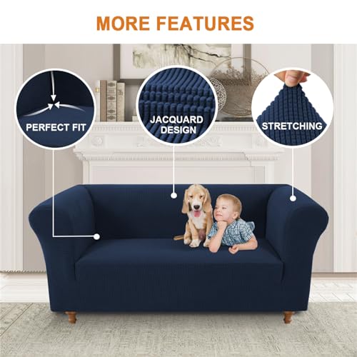 Housse de canapé Chesterfield extensible veloutée bleu roi