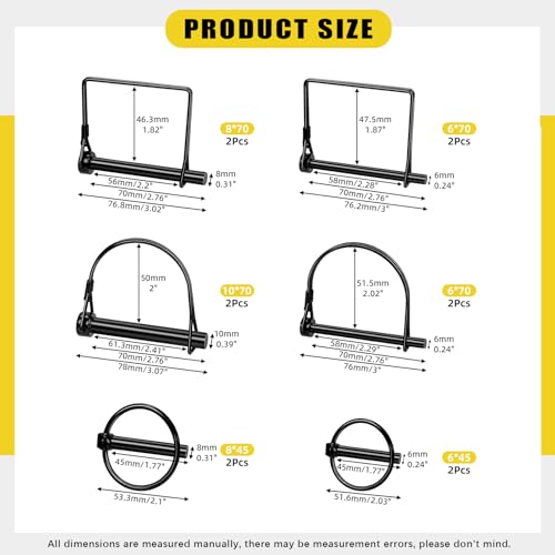 Mardatt 12pcs Wire Lock Pins 5/16, 1/4, 2/5 3 Typ Sicherheitskoppler Pin Kit, Kohlenstoffstahl Quadratwelle Verriegelungsstift Runder Draht Sperrstifte Schwerlast Lynch Pins Linch Pins