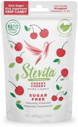 Stevita Hard Candy, Cheery Cherry - 25 Individually Wrapped Pieces - Sugar & Aspartame Free - Naturally Flavored & Sweetened - Non-GMO, Gluten Free, Keto Friendly