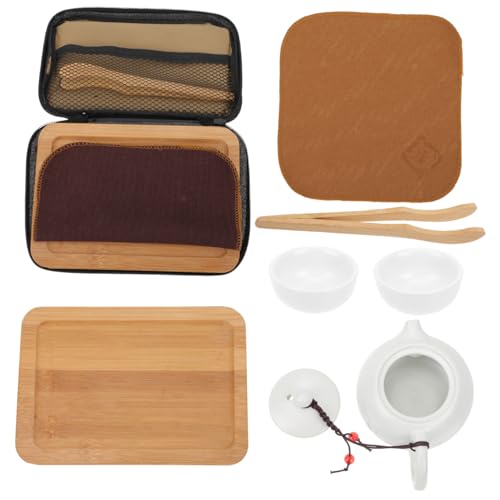 Imagen de PRETYZOOM Té De Viaje Cerámica Portátil Tetera Para Hacer Kung Fu Juego De Bandeja Tazas De Té Elegante Vajilla De Cerámica Para Uso Al Aire