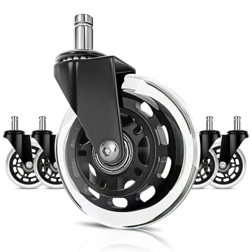 Office Chair Wheels (5pcs), Necomi Office 3 Inch Replacement Chair Wheels 11x22mm Replacement Desk Chair Wheels for Hard Floor Casters 5 Piece Heavy Duty Wheel Replacement Set