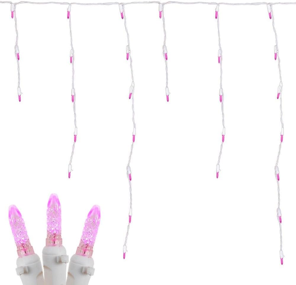 Novelty Lights LED Icicle Lights Red, 15 Feet 150 LED M5 Bulbs on 30 Drops with 6 Inch Spacing, 12-32" Drops, Commercial Grade White Wire, Flicker Free and Energy Efficient, Connectable