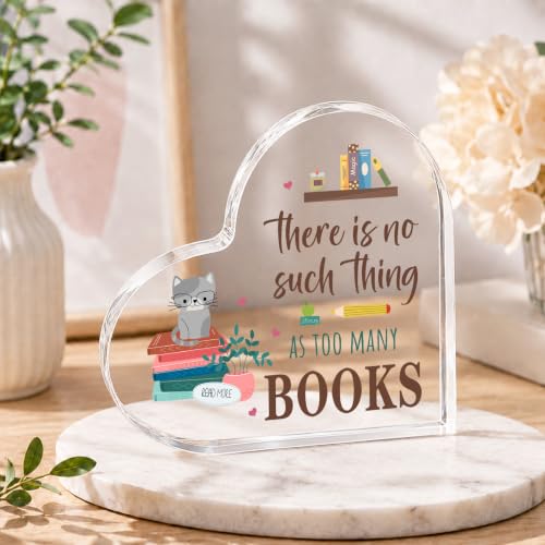 Book Lovers Gifts for Women, Bookish Gifts Acrylic Heart Plaque Paperweight - Image 2