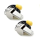 Tiplusta 2 Pcs Stainless Steel Sports Whistles with Lanyard, Loud Crisp Sound Whistles Great for Coaches, Referees, Police, Teacher, Officials