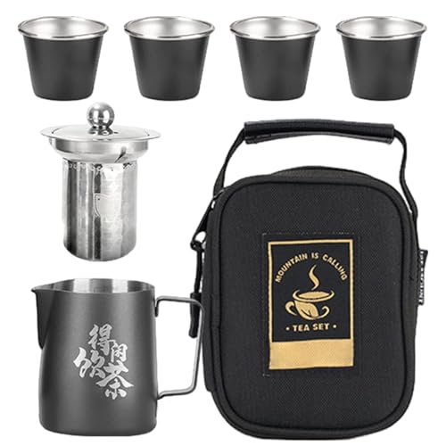 Set da tè da viaggio, set da tè cinese - Set teiera e tazze in acciaio inossidabile,Borsa da viaggio portatile, set da Kung Fu per gli amanti del e del caffè, viaggi, casa, attività all'aperto