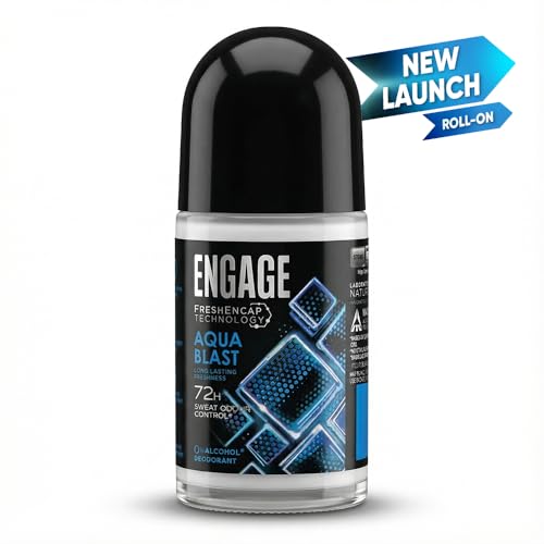 Image of Engage Aqua Blast Underarm Roll On Deo for Men|72 Hour Sweat & Odour Protection| Advanced Antiperspirant Formula|FreshEncap Technology |Non Sticky| 0% Alcohol | Dermatologically tested|50ml