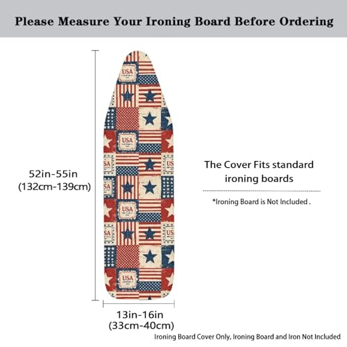 Image of Ironing Board Cover, Standard Size 15x54, American Flag Plaid Pattern, Elastic Edge, Resist Scorching, Adjustable Fastener, Fashion Iron Board Covers