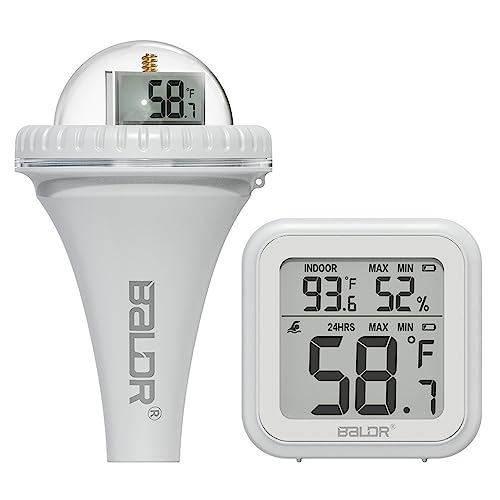 Oimzzr Pool Thermometer, Wireless Pool Thermometer Floating Easy Read, Pool Thermometer for Swimming Pool Hot Tubs Pond Test Kits & Thermometers Screen 360 Degree Visibility White Not included