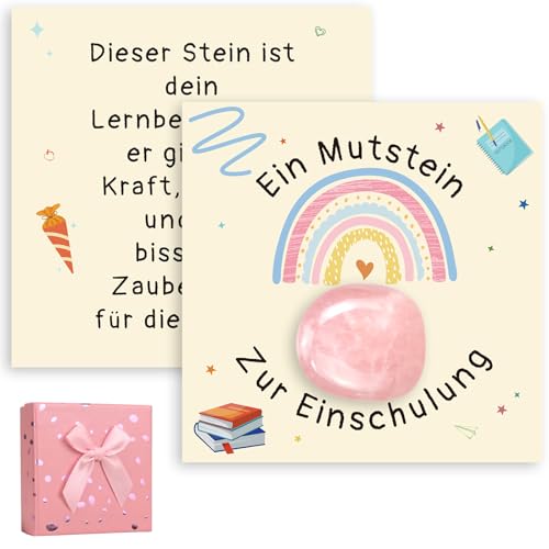 Smlper Mutstein Schulkind Einschulung Geschenk Mädchen Glücksbringer Schulanfang Glückssteine Mutstein mit Karte Einschulungsgeschenk für Kinder zum Schultüte Zuckertüte Füllung Schulstart