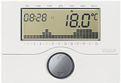 Vimar 01910 Chronothermostat avec programmation quotidienne/hebdomadaire, alimentation par piles stylo AA LR6 1,5 V (non livrées), installation en saillie