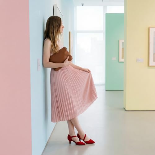 Image of RIBONGZ Kitten Heels for Women Closed Toe Comfortable Low Heels Pointed Toe Sexy Slip on Pumps Bridal Party Dressy Shoes