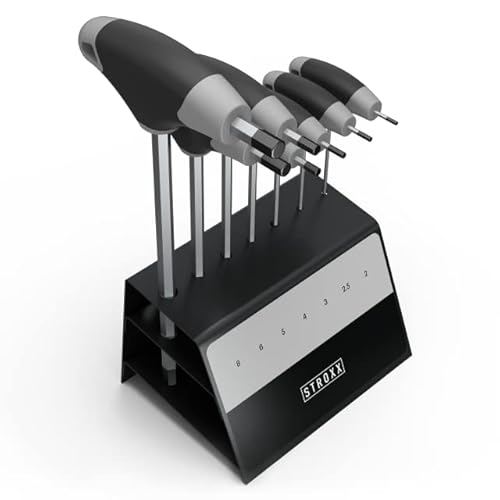 STROXX® Winkelschraubendreher-Set |7 Teilig| mit Ständer | Innensechskantschlüssel 2-8mm | mit ergonomischem 2K T-Griff | Klinge aus Chrom-Vanadium-Stahl | Integrierter Seitenabtrieb