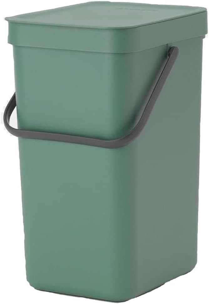 Sort & Go Kitchen Recycling Bin | S / 3.2 Gal / 12L | Fir Green | Removable Stay-Open Lid, Carry Handle | Trash Can for Bottles, Cans, Paper, Glass | Wall-Mounting Bracket Included