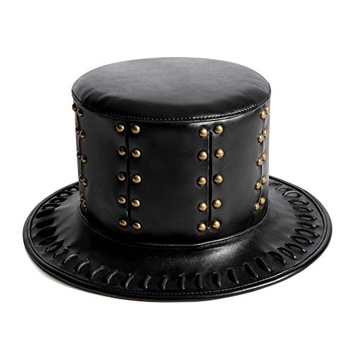 HINGTAT Steampunk Pest Médico Sombrero de Piel Sintética Negro Sombrero de Cilindro Plano para Halloween Cosplay Halloween Sombrero Negro, Talla Única